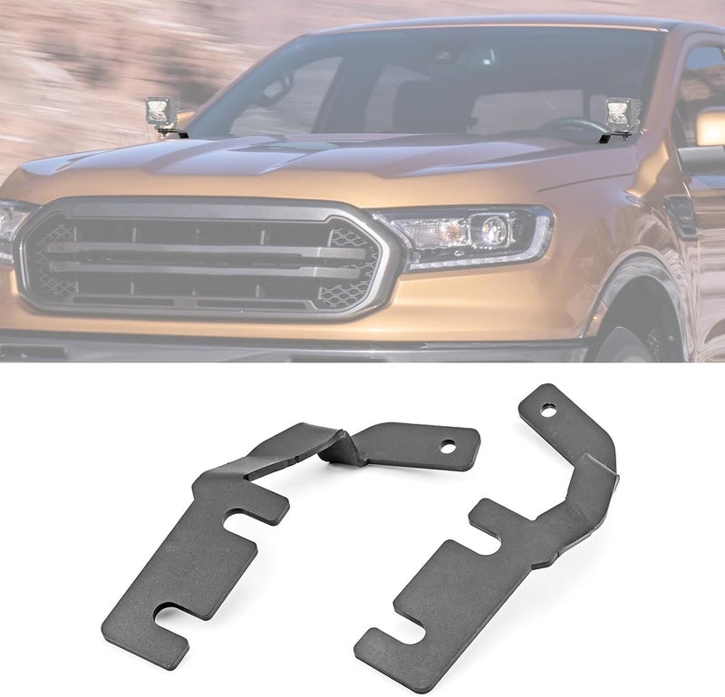 ROMELACK Hood Hinge Mount Brackets Ditch LED Pods Bracket Compatible with Ford Ranger 2019-2023(No Drilling) - Image 1